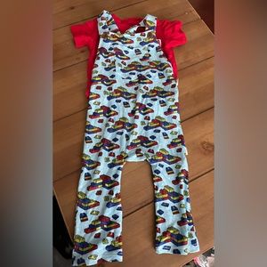 Ellie K bamboo adjustable overalls and Tshirt set size 9-12 months Lego
